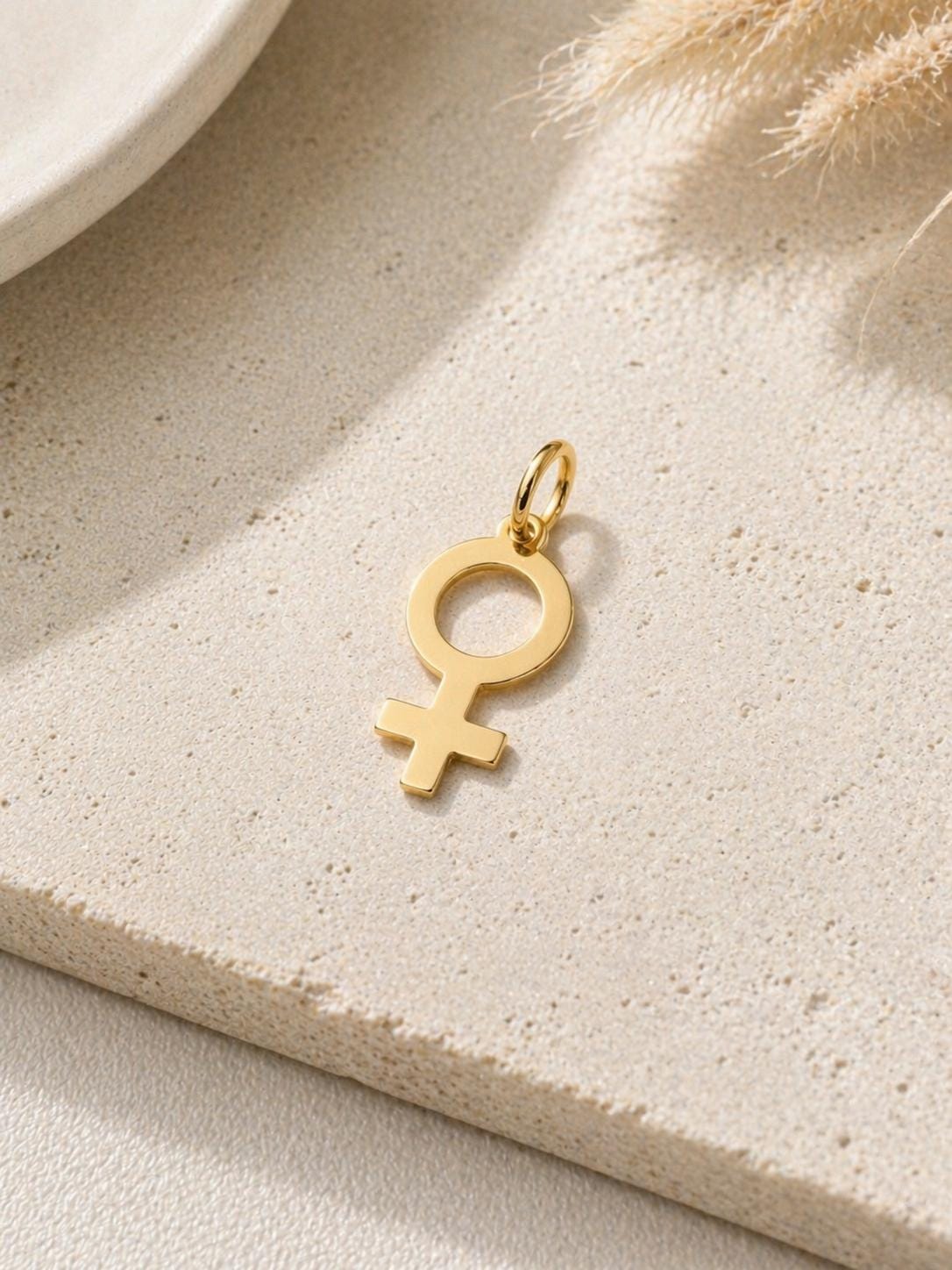 "Venus Symbol" Pendant Necklace - 14k Solid Yellow Gold