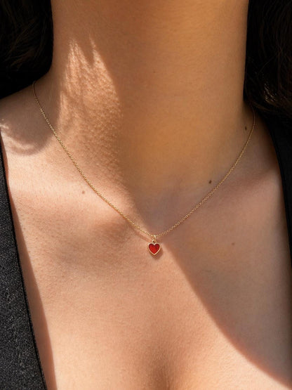 "Enamel Heart" Pendant Necklace - 14k Solid Yellow Gold