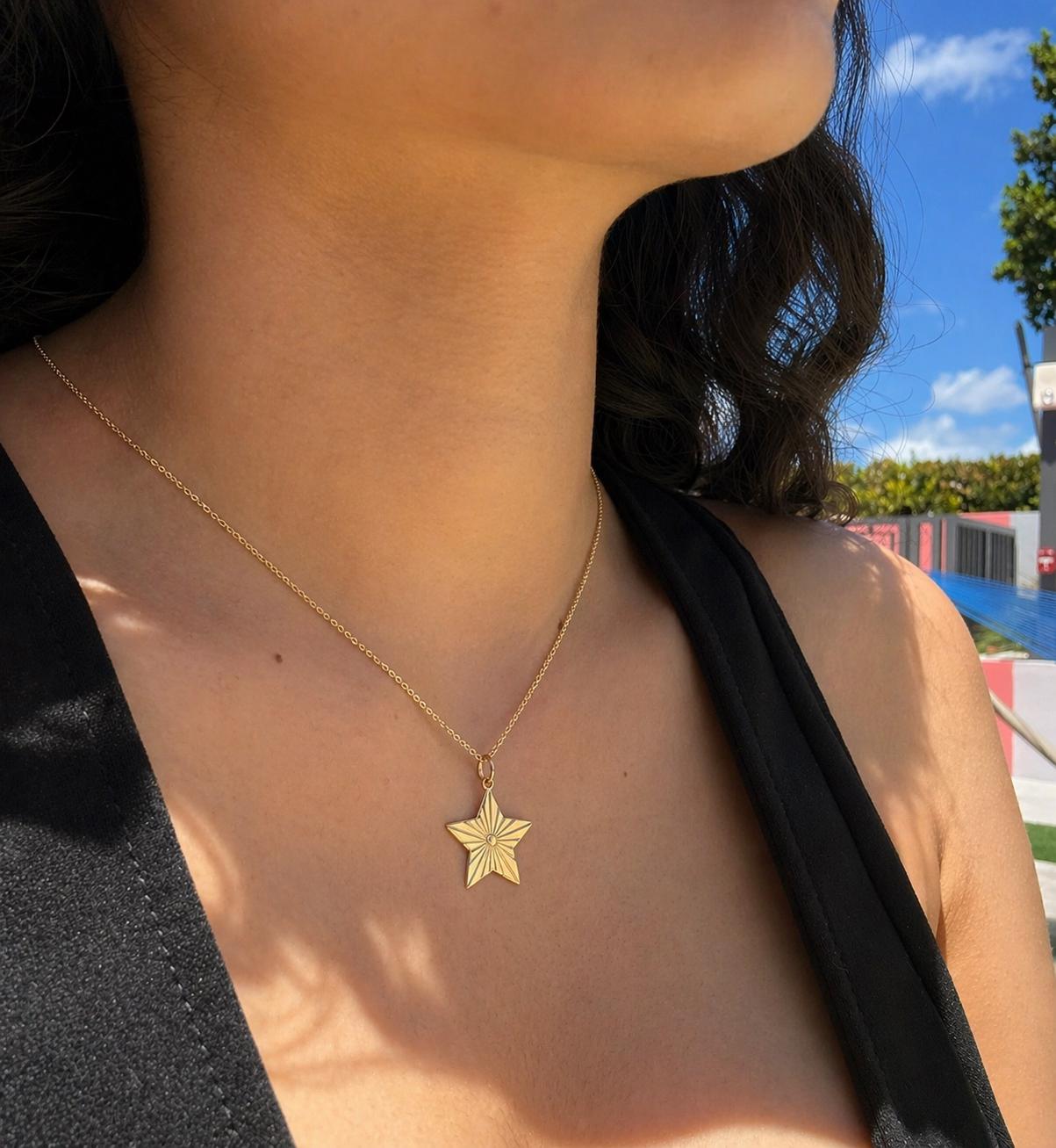"Star Lines" Pendant Necklace - 14k Solid Yellow Gold