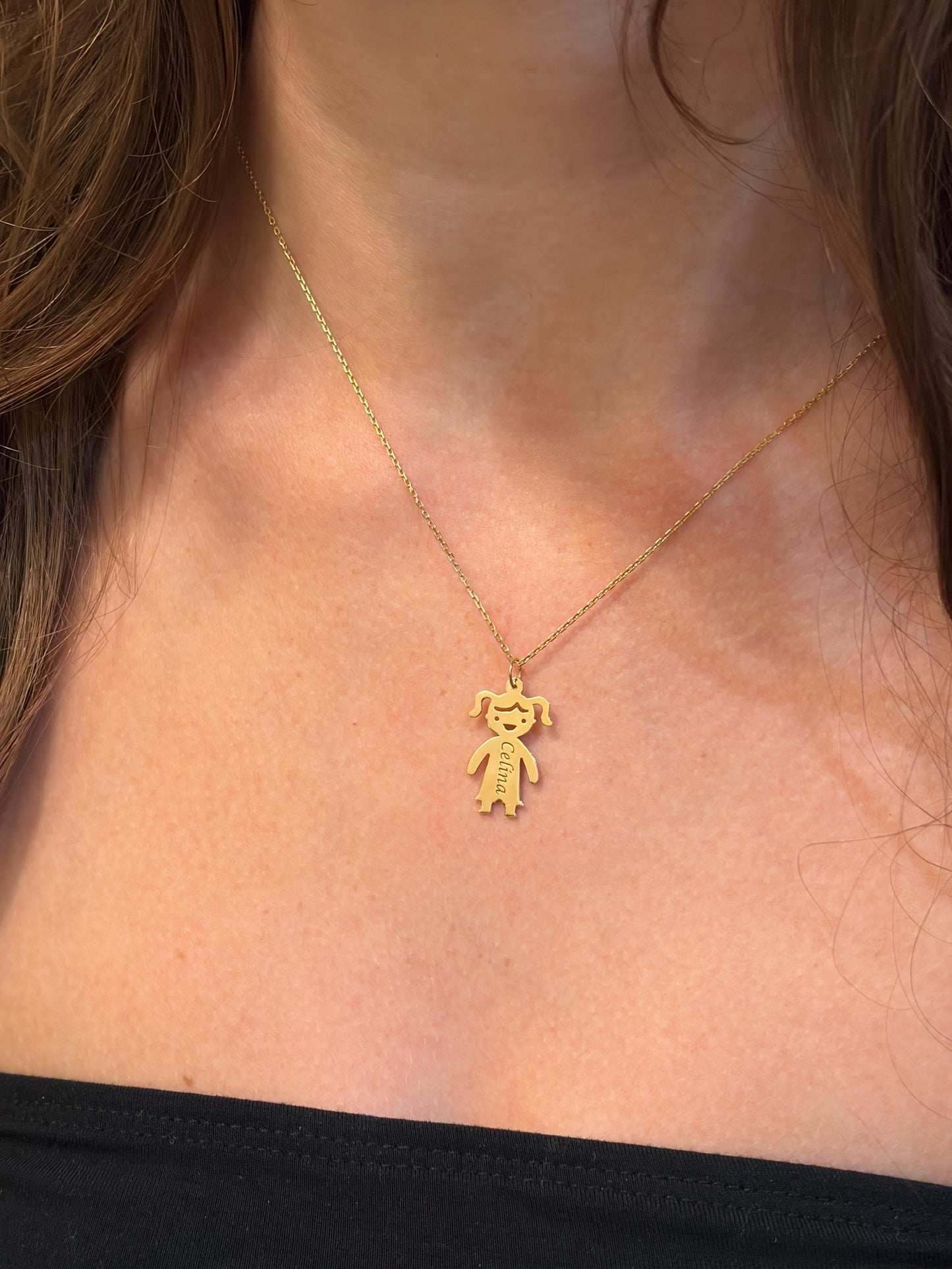 "Engraved Name Plate" Girl Pendant - 14k Solid Gold