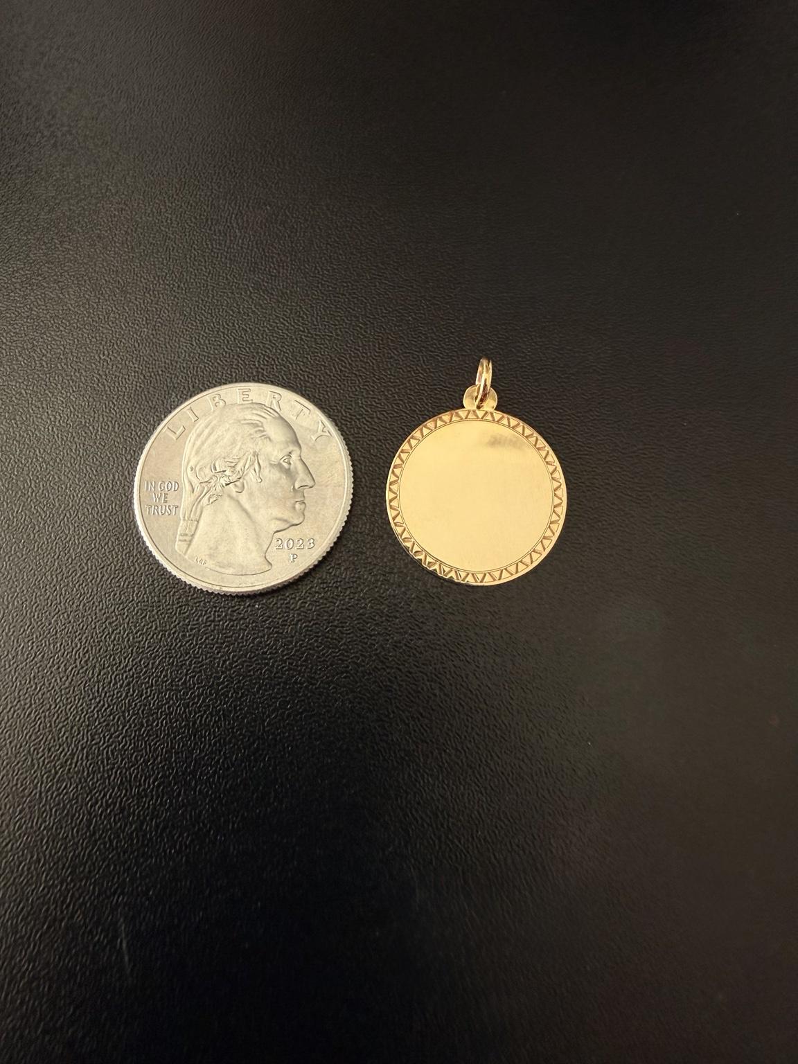 "Lined Medallion" Pendant - 14k Solid Yellow Gold