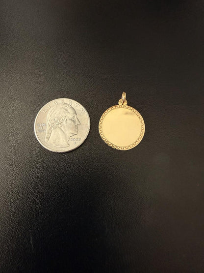 "Lined Medallion" Pendant - 14k Solid Yellow Gold