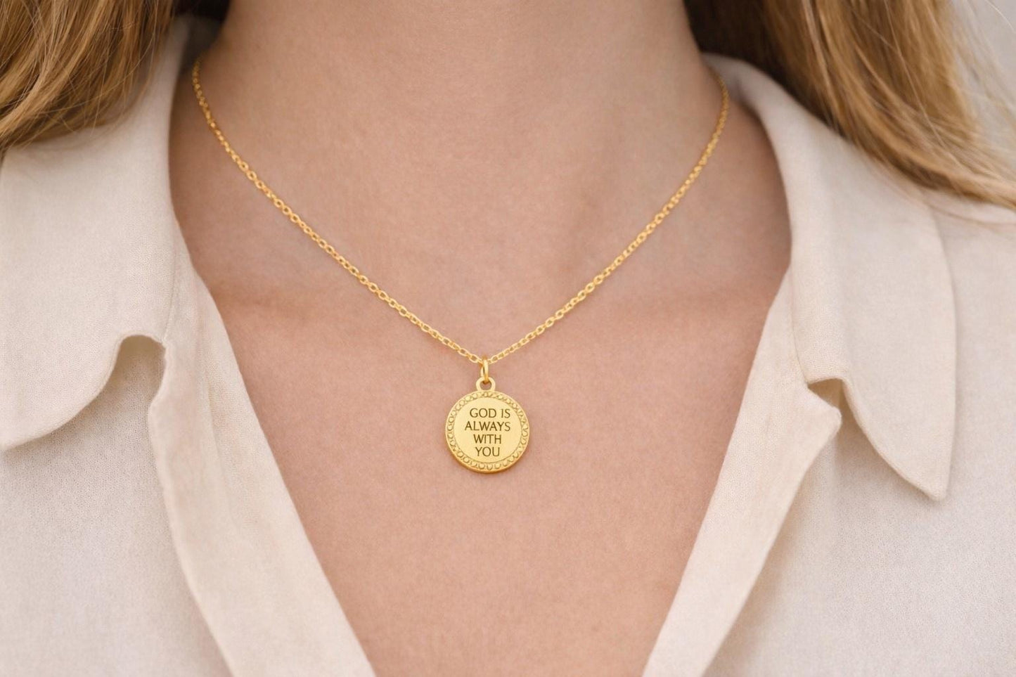 "Lined Medallion" Pendant - 14k Solid Yellow Gold