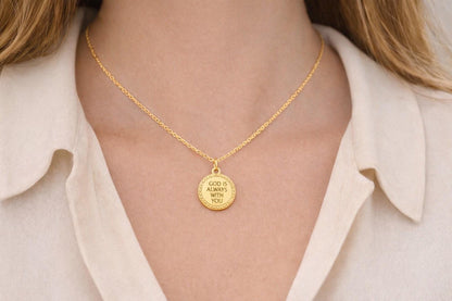 "Lined Medallion" Pendant - 14k Solid Yellow Gold