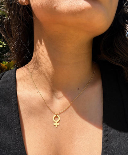 "Venus Symbol" Pendant Necklace - 14k Solid Yellow Gold