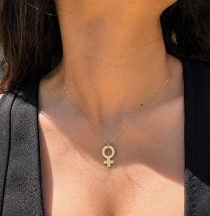 "Venus Symbol" Pendant Necklace - 14k Solid Yellow Gold