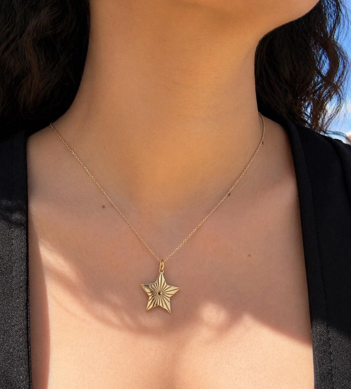 "Star Lines" Pendant Necklace - 14k Solid Yellow Gold
