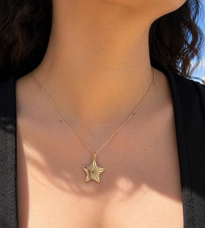 "Star Lines" Pendant Necklace - 14k Solid Yellow Gold