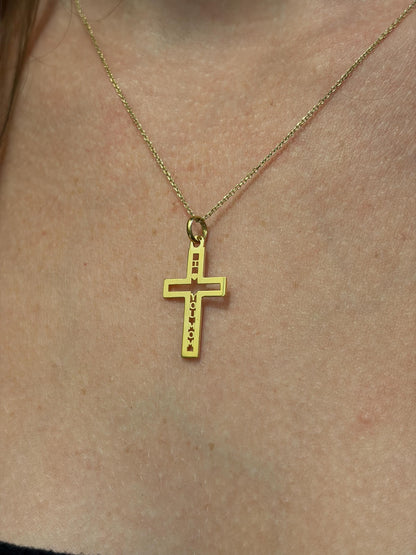 "Pavé Cross Love Mom" Pendant - 14k Solid Yellow Gold