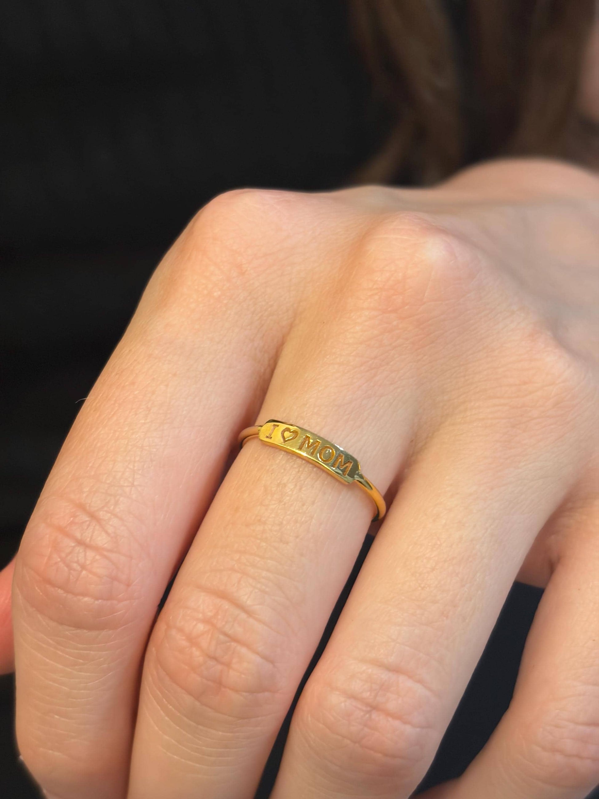 "Engraved Script" Custom Text Ring - 14k Solid Yellow Gold