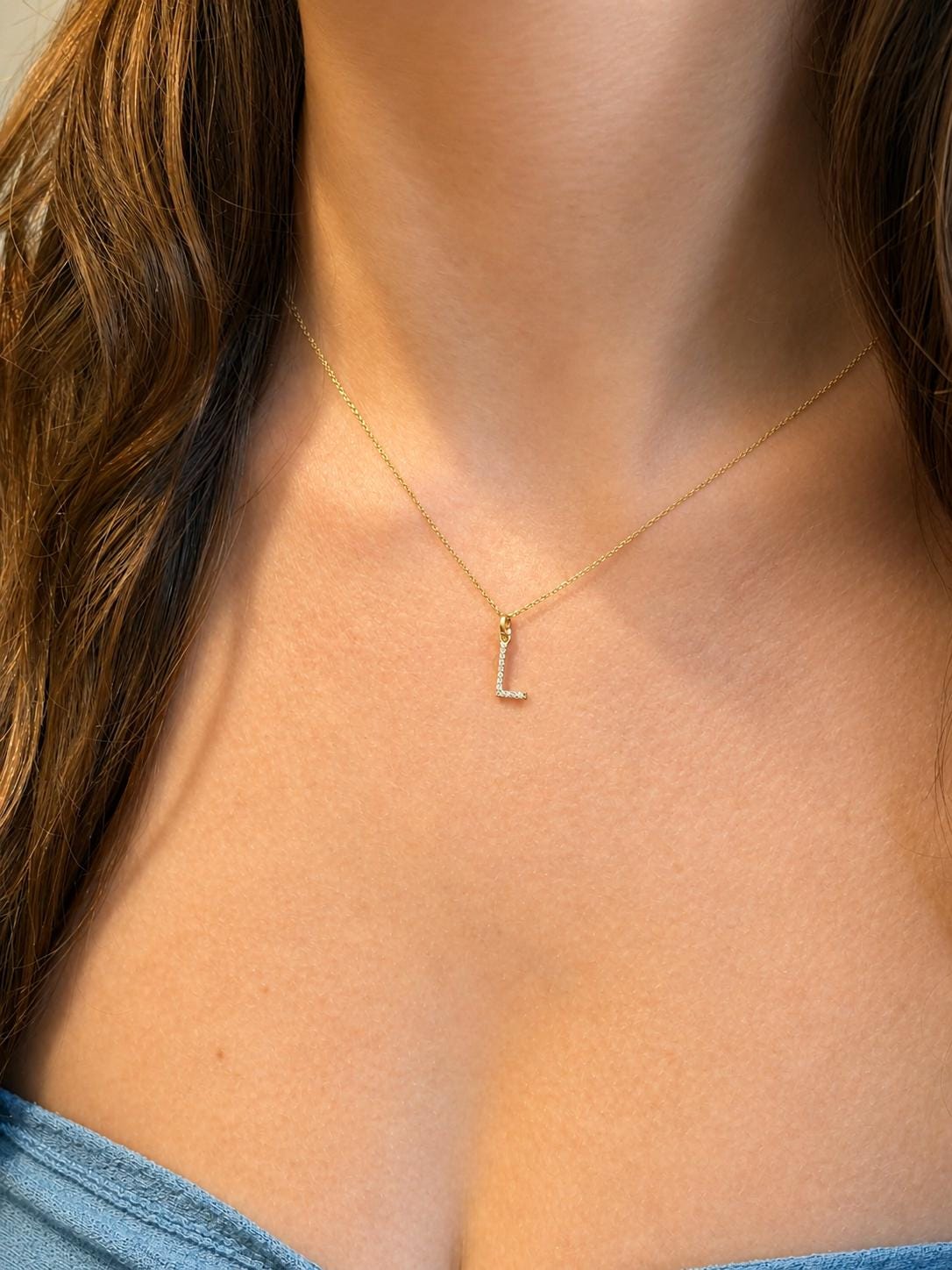 "Pavé Initial" Pendant Necklace - 14k Solid Gold