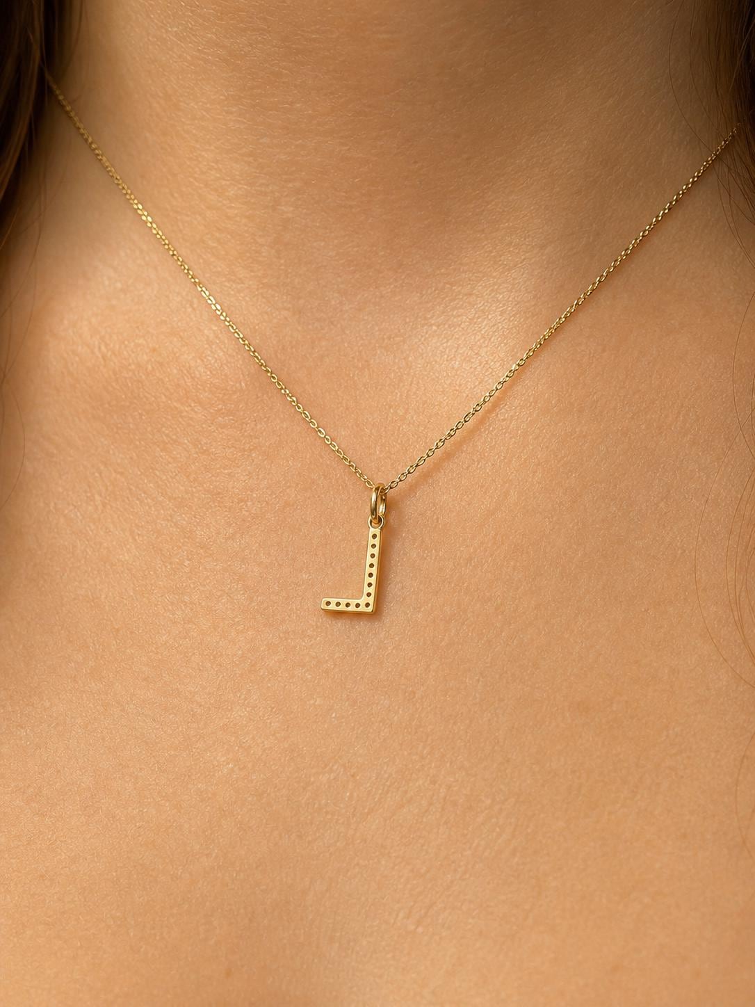 "Pavé Initial" Pendant Necklace - 14k Solid Gold