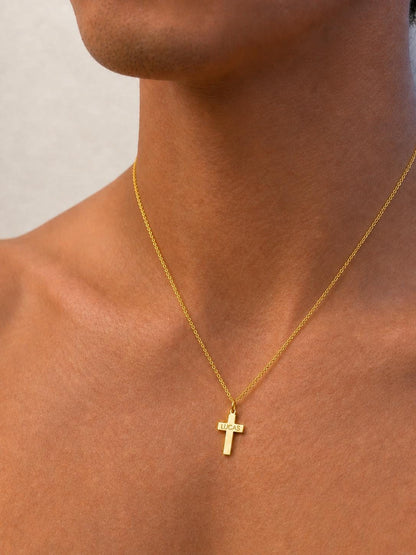 "Thin Cross" Pendant Necklace - 14k Solid Yellow Gold