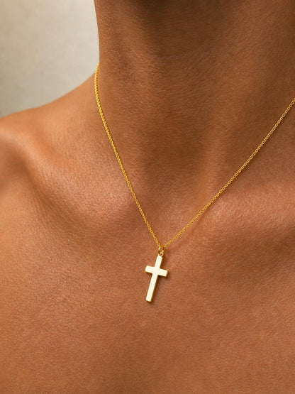 "Thin Cross" Pendant Necklace - 14k Solid Yellow Gold