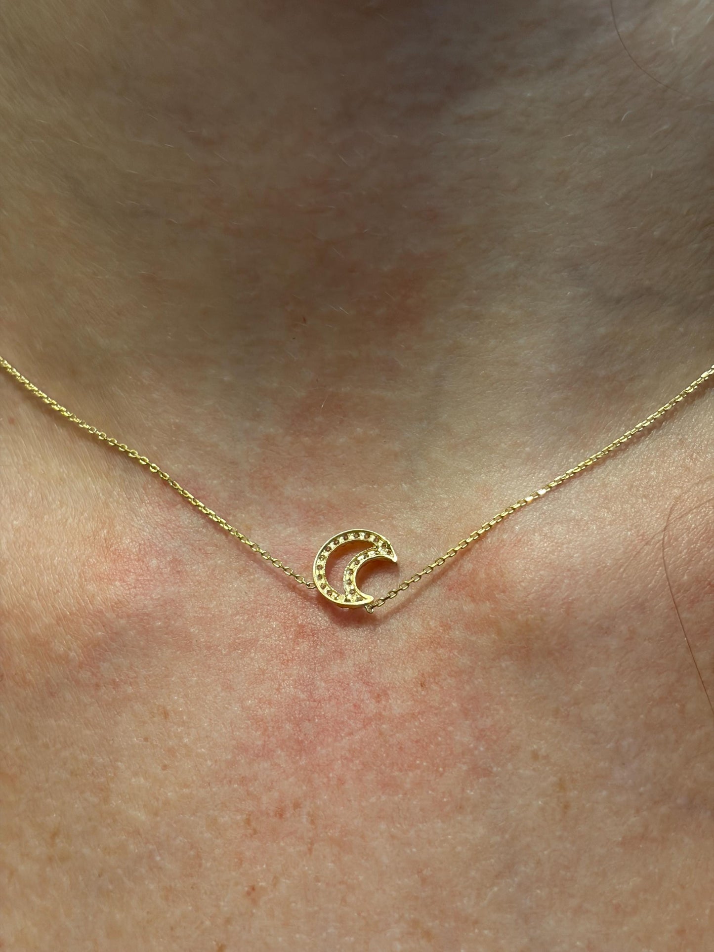"Crescent Moon" Diamond Necklace - 14k Solid Gold