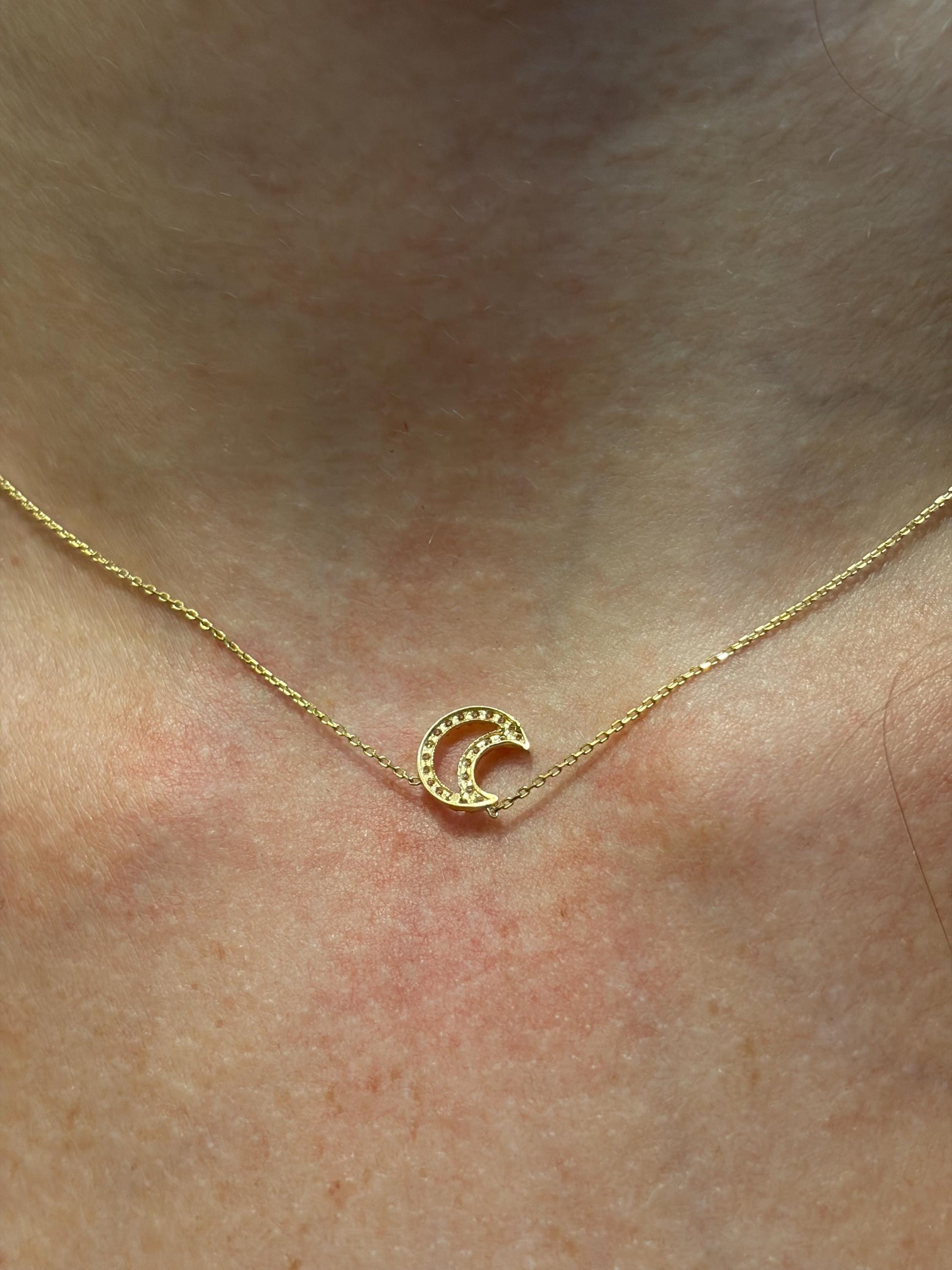 "Crescent Moon" Diamond Necklace - 14k Solid Gold