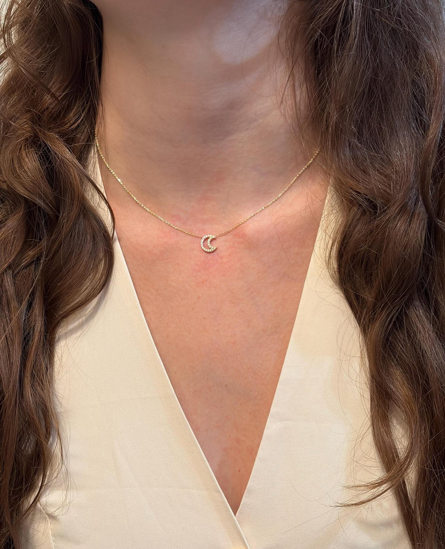 "Crescent Moon" Diamond Necklace - 14k Solid Gold