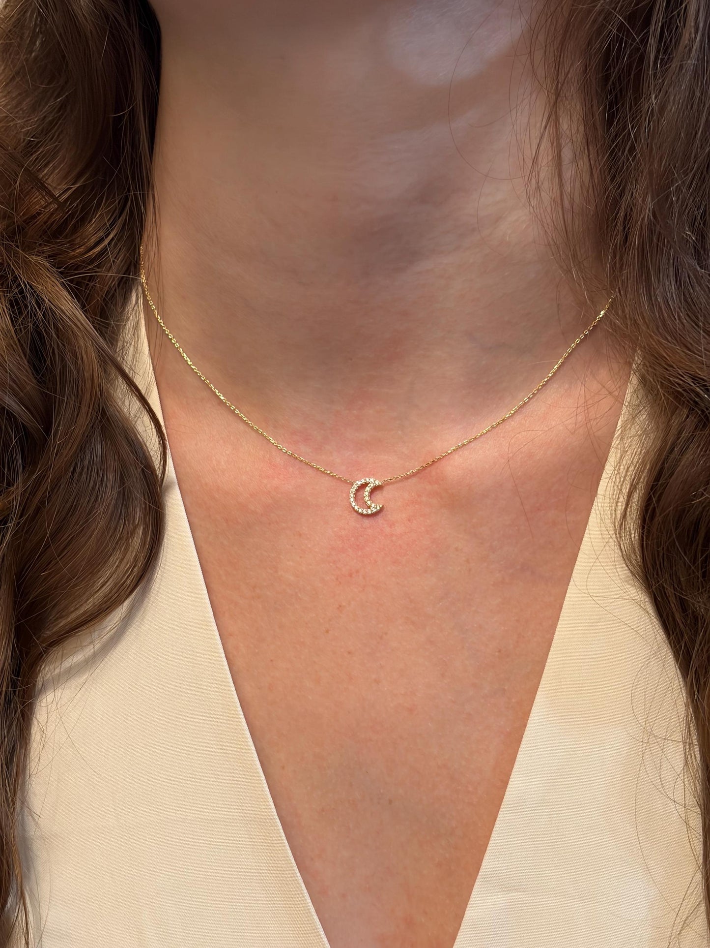"Crescent Moon" Diamond Necklace - 14k Solid Gold