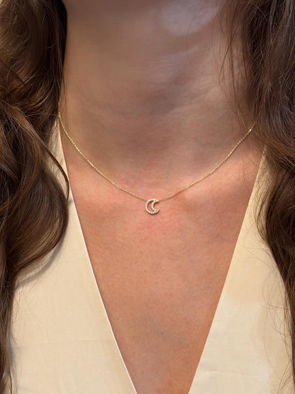 "Crescent Moon" Diamond Necklace - 14k Solid Gold