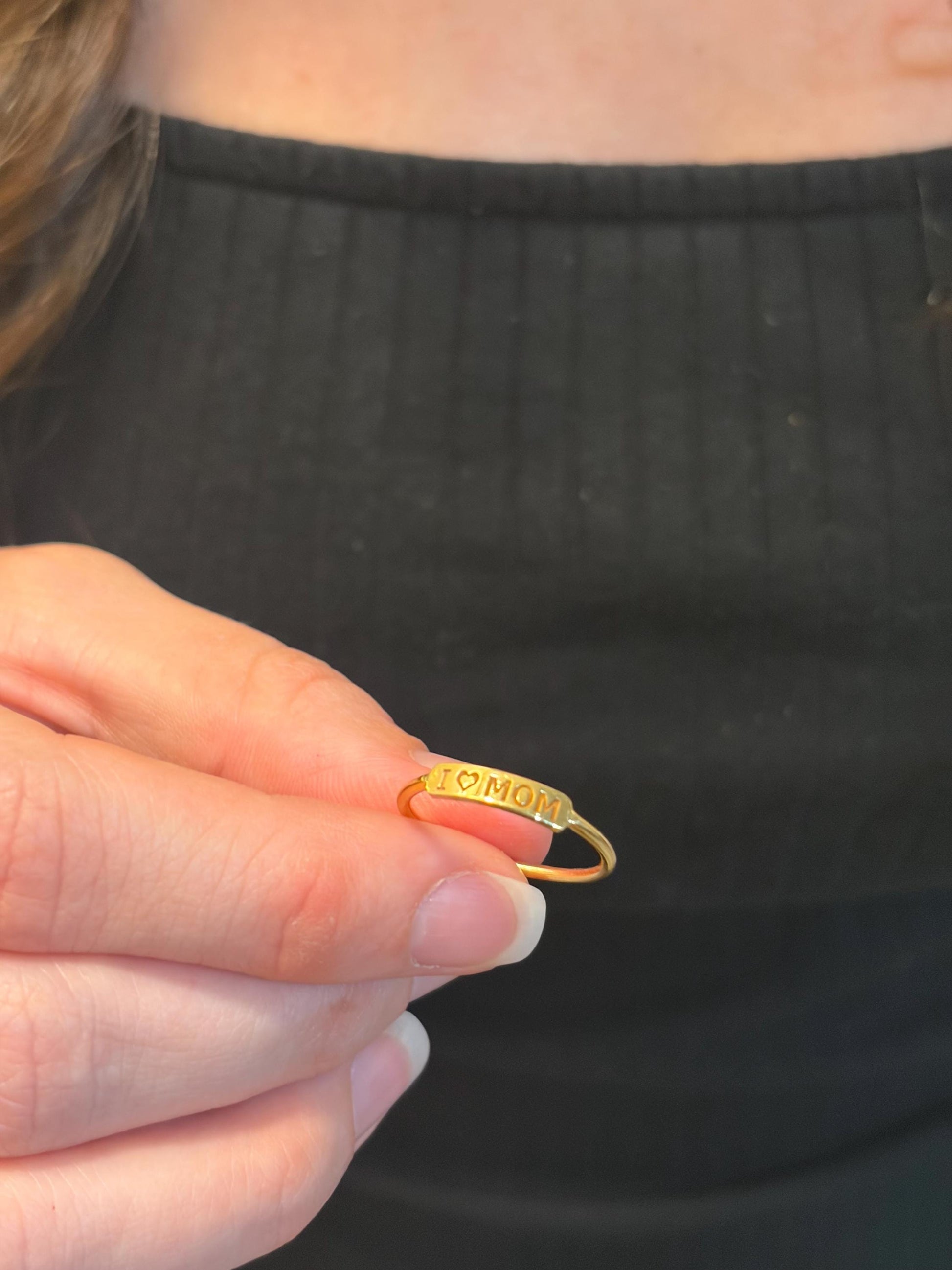 "Engraved Script" Custom Text Ring - 14k Solid Yellow Gold