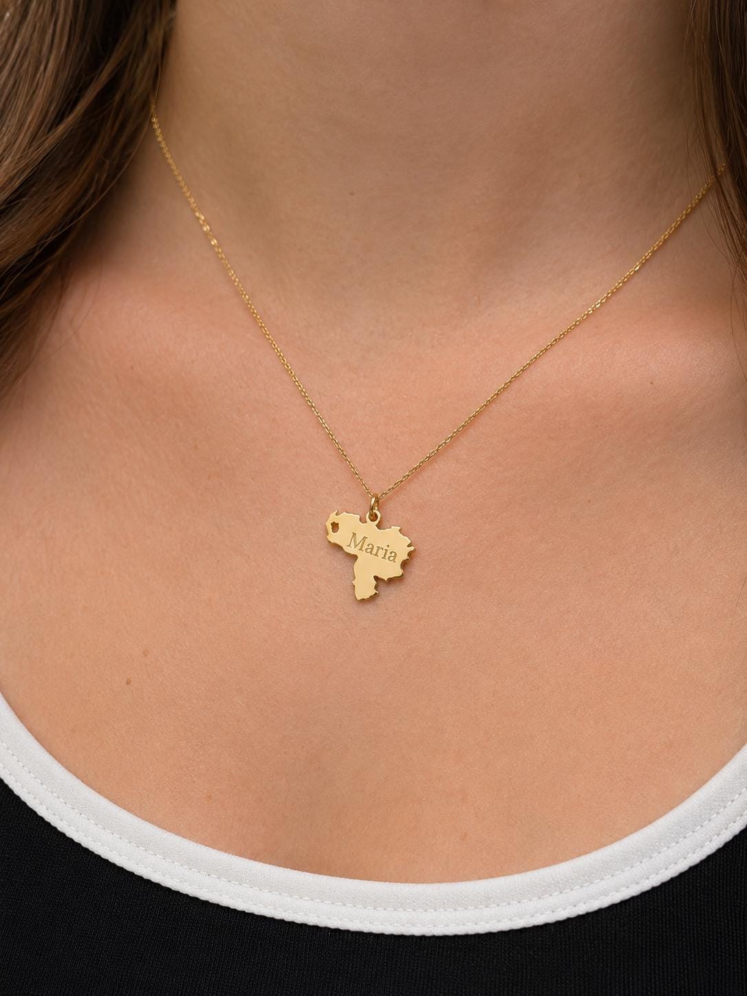 "Venezuela Map" Pendant Necklace - 14k Solid Gold