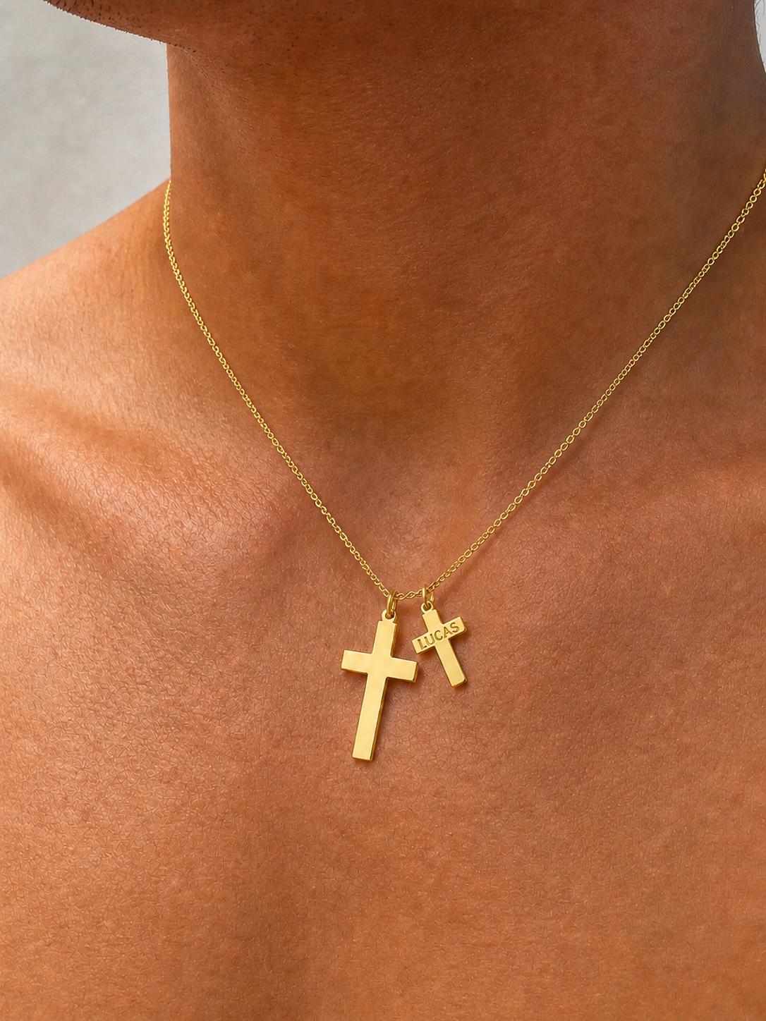 "Thin Cross" Pendant Necklace - 14k Solid Yellow Gold