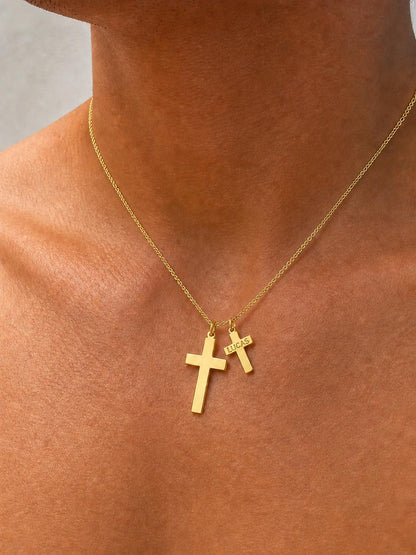 "Thin Cross" Pendant Necklace - 14k Solid Yellow Gold