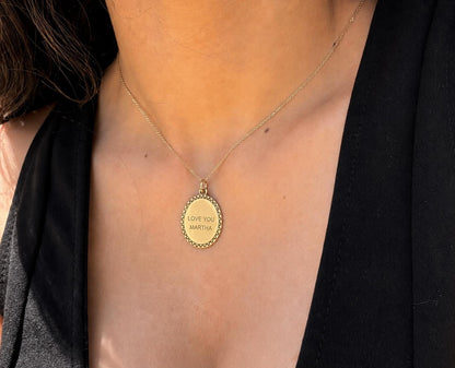 "Lined Medallion" Pendant - 14k Solid Yellow Gold