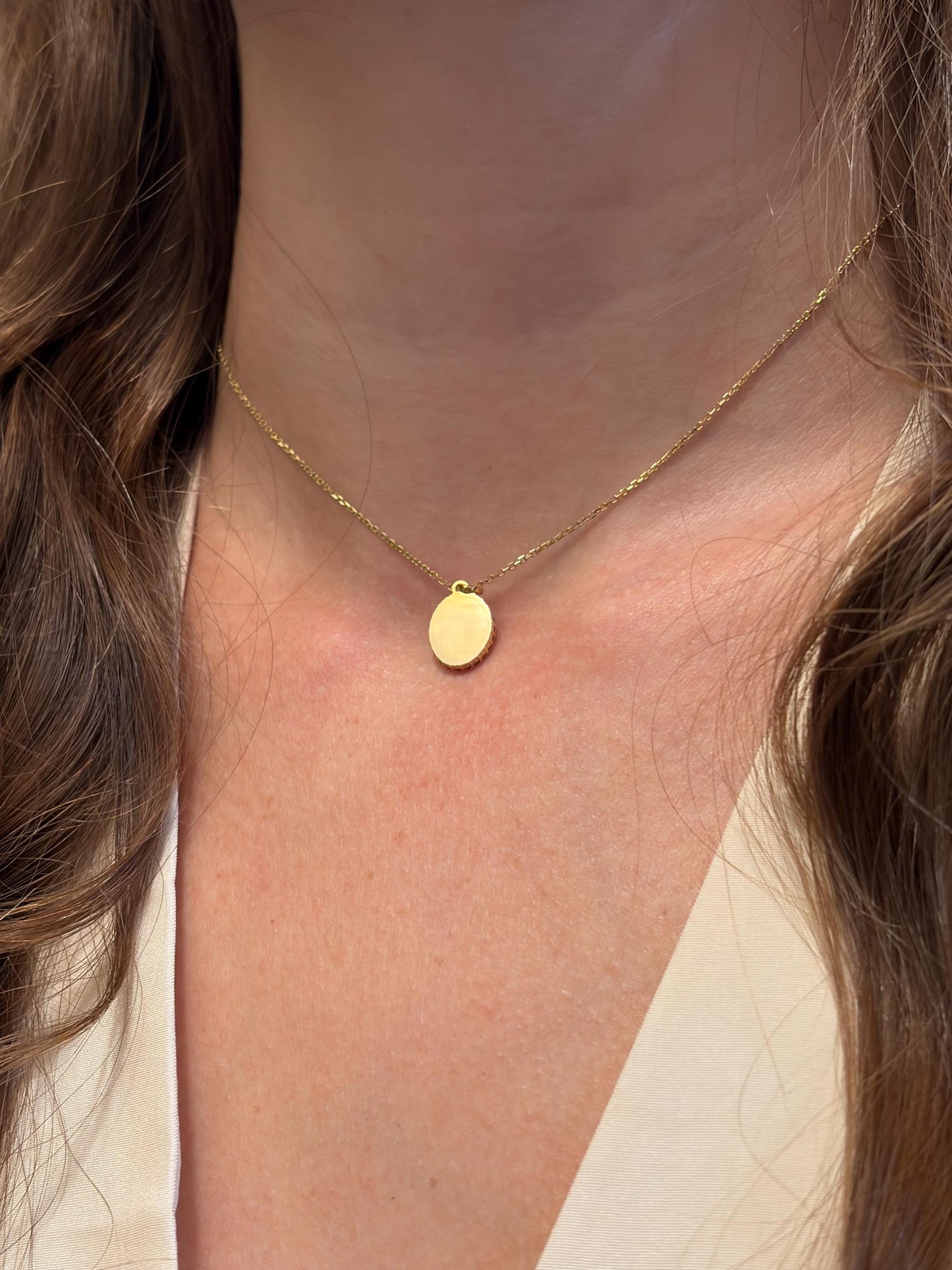 "Blue Oval CZ" Pendant Necklace - 14k Solid Gold
