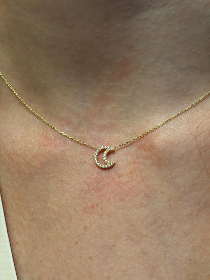 "Crescent Moon" Diamond Necklace - 14k Solid Gold