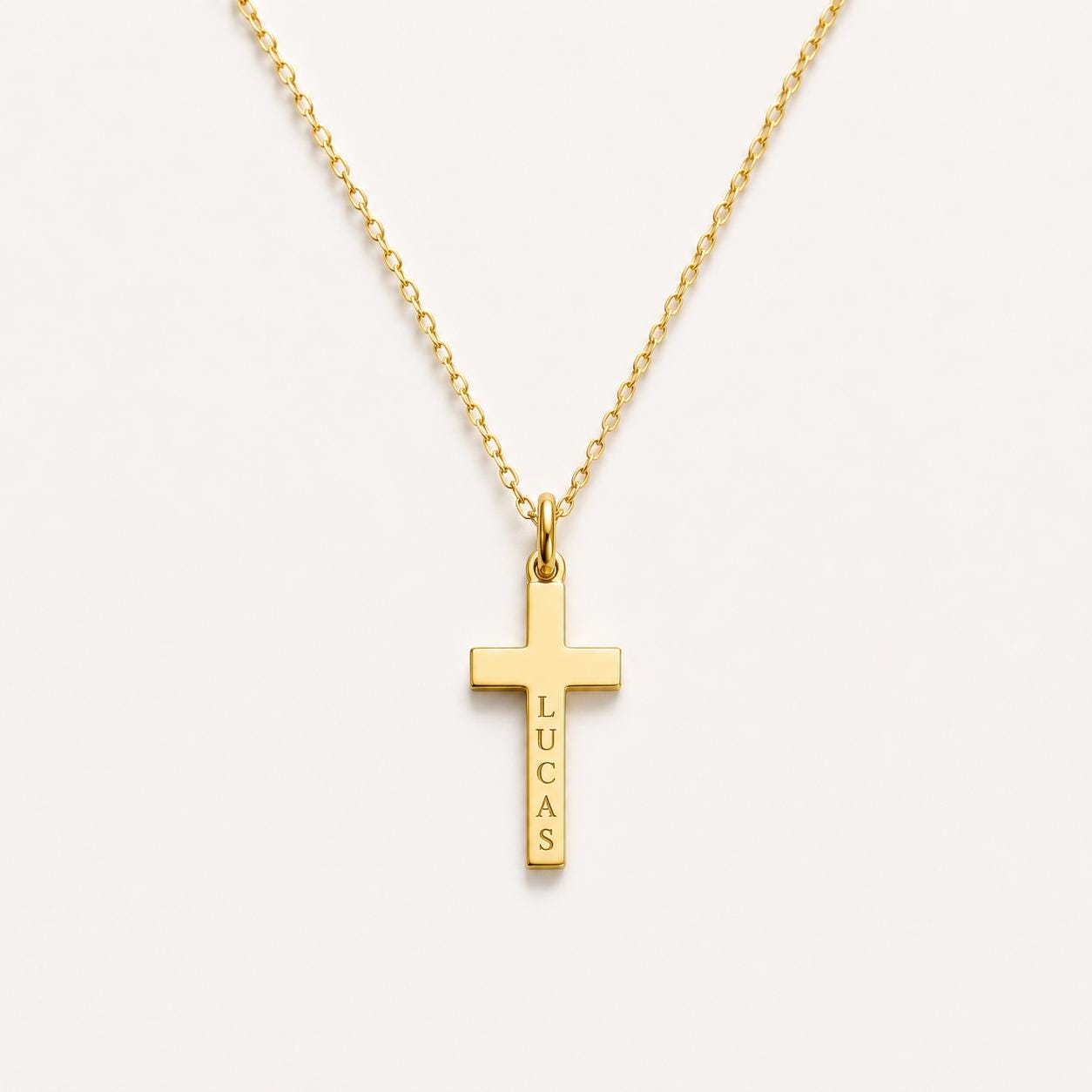 "Thin Cross" Pendant Necklace - 14k Solid Yellow Gold