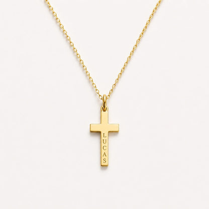"Thin Cross" Pendant Necklace - 14k Solid Yellow Gold