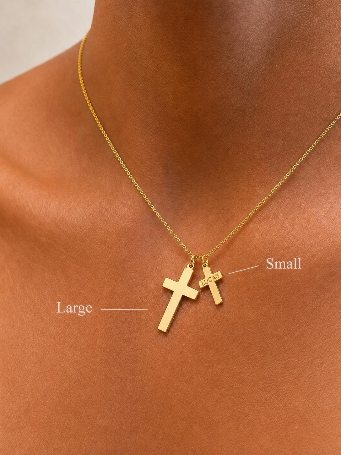 "Thin Cross" Pendant Necklace - 14k Solid Yellow Gold