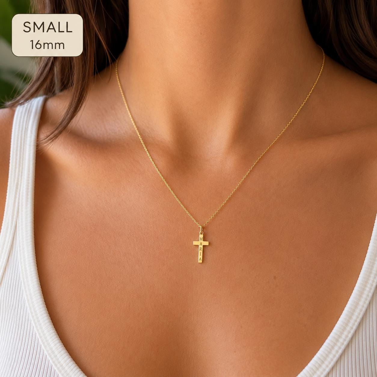 "Thin Cross" Pendant Necklace - 14k Solid Yellow Gold
