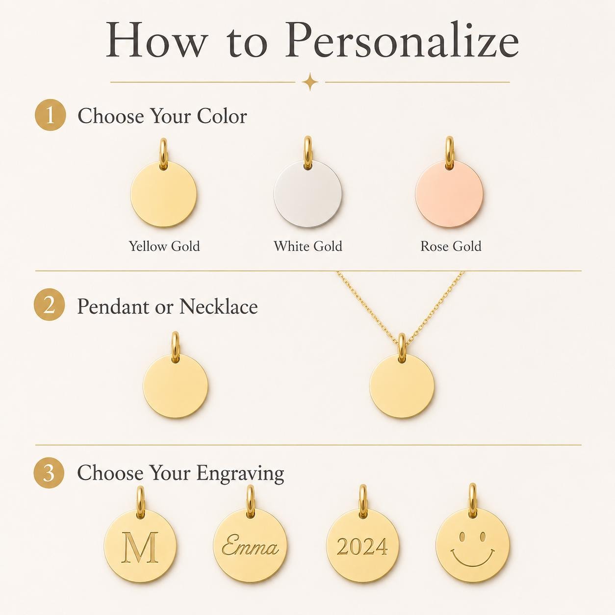 "Coin Disc" Pendant Necklace - 14K Solid Gold