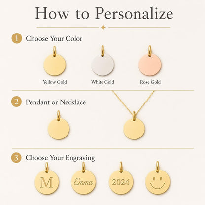 "Coin Disc" Pendant Necklace - 14K Solid Gold