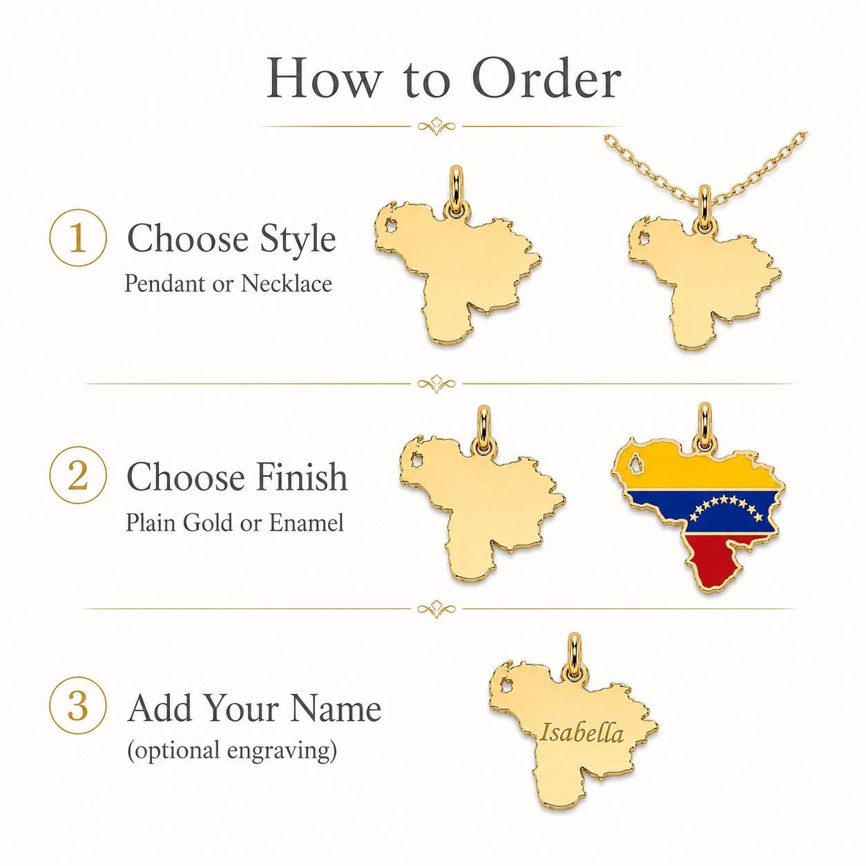 "Venezuela Map" Pendant Necklace - 14k Solid Gold