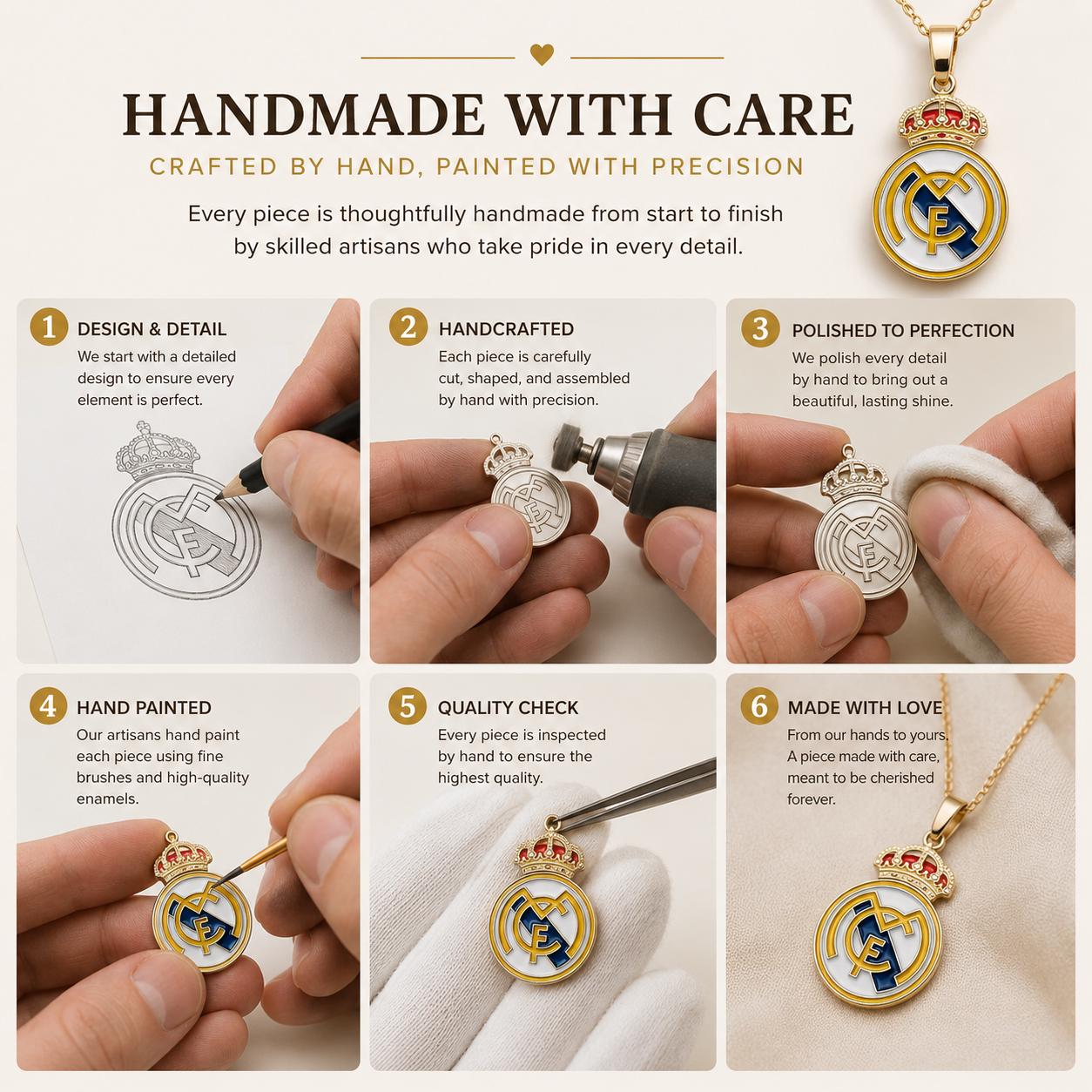 "Real Madrid Enamel Shield" Pendant - 925 Sterling Silver