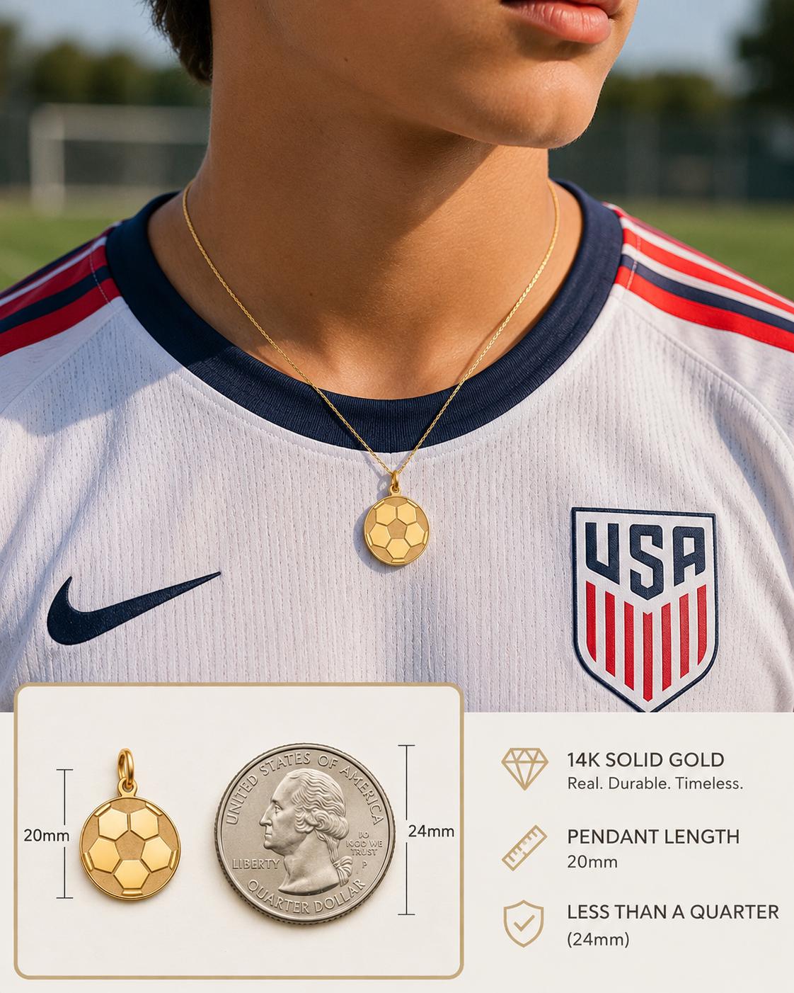 "Soccer Ball" Pendant Necklace - 14k Solid Gold