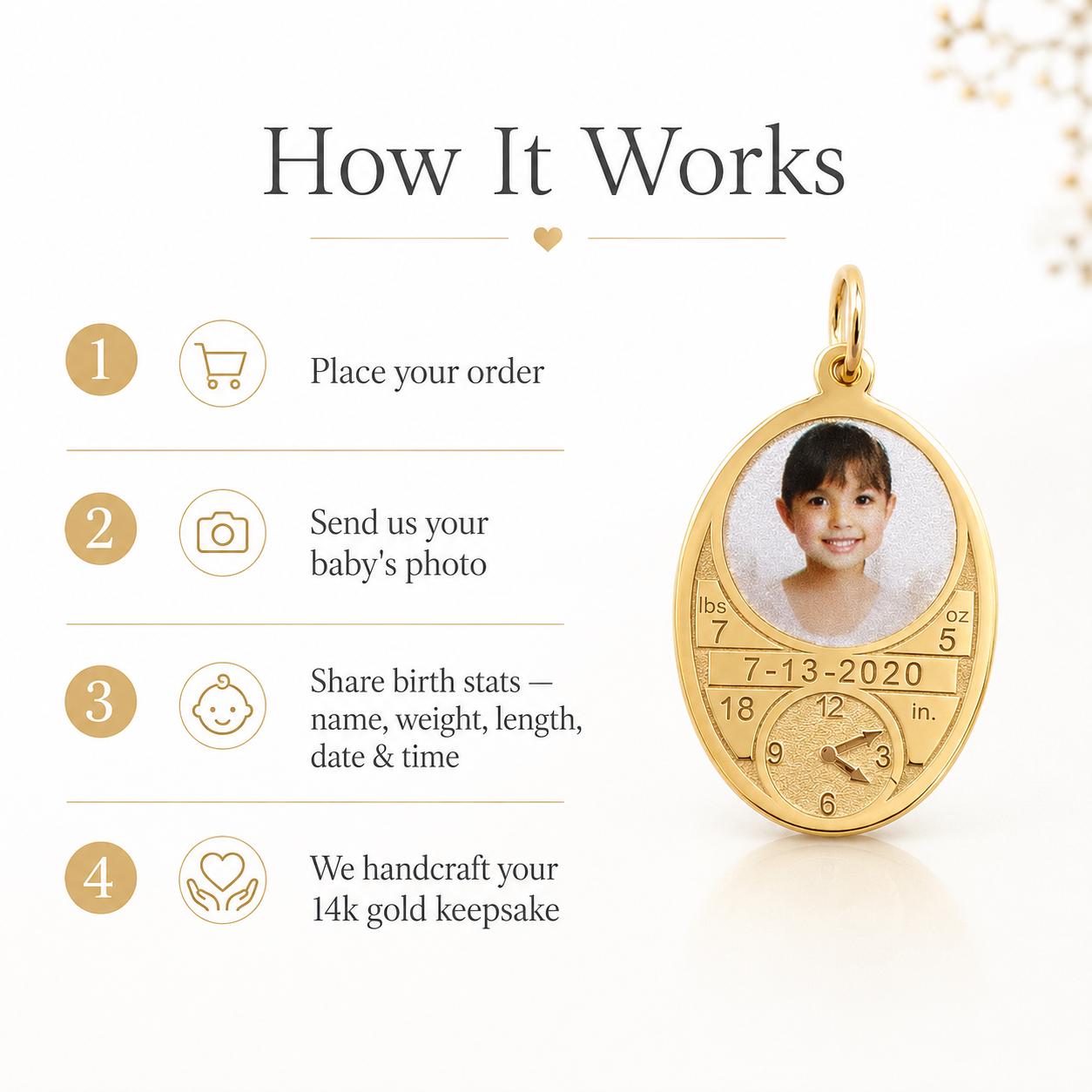 "Baby ID Medal" Pendant Necklace - 14k Solid Gold