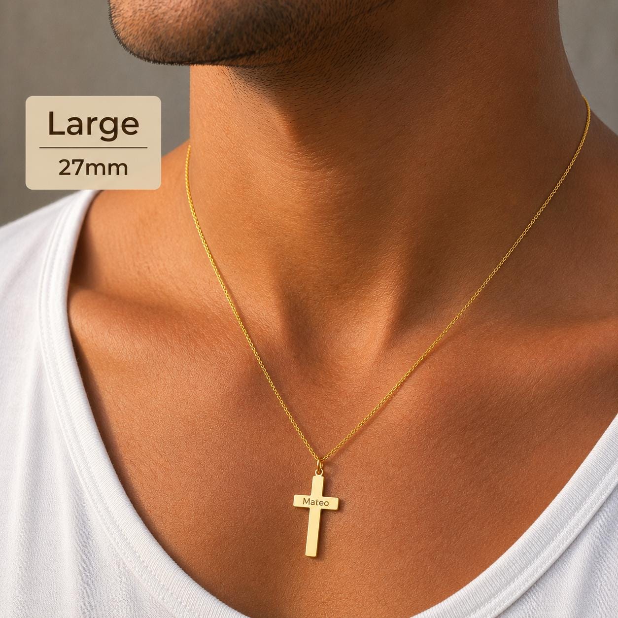 "Thin Cross" Pendant Necklace - 14k Solid Yellow Gold