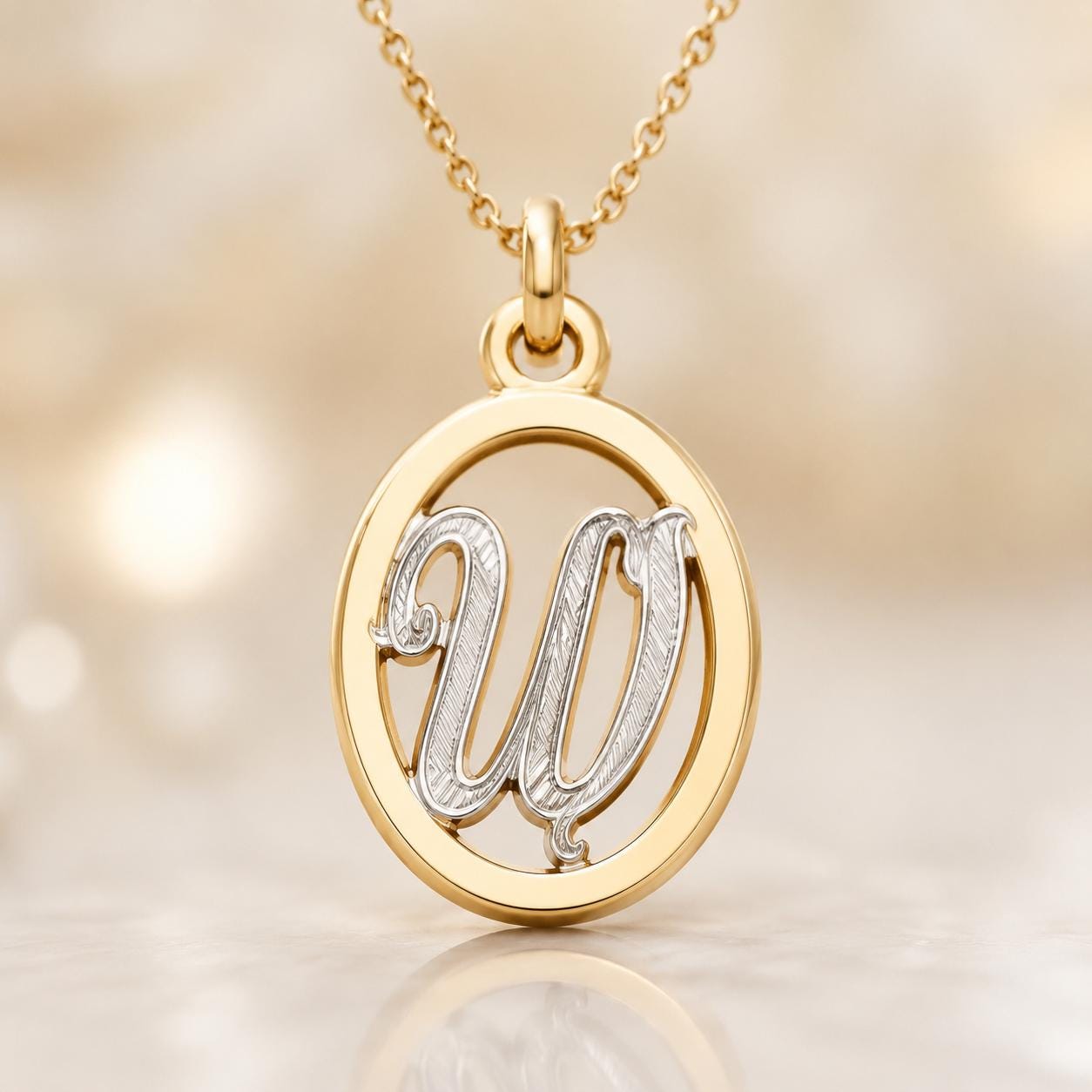 "Monogram Medal" Pendant Necklace - 14k Solid Gold