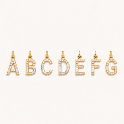 "Pavé Initial" Pendant Necklace - 14k Solid Gold