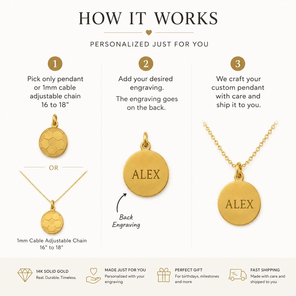 "Soccer Ball" Pendant Necklace - 14k Solid Gold