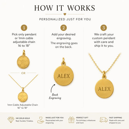 "Soccer Ball" Pendant Necklace - 14k Solid Gold
