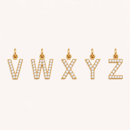 "Pavé Initial" Pendant Necklace - 14k Solid Gold