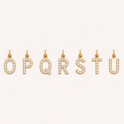 "Pavé Initial" Pendant Necklace - 14k Solid Gold