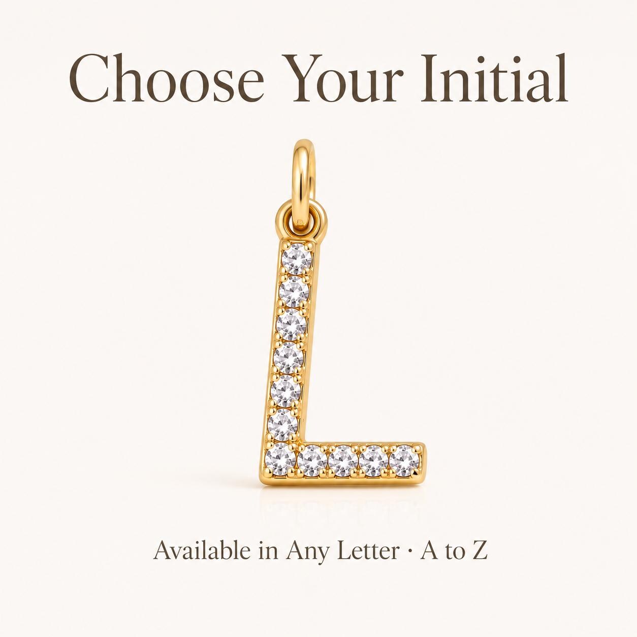"Pavé Initial" Pendant Necklace - 14k Solid Gold