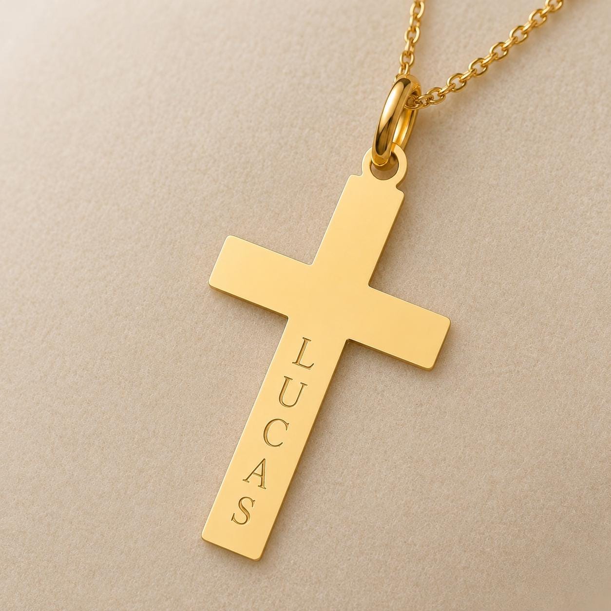 "Thin Cross" Pendant Necklace - 14k Solid Yellow Gold