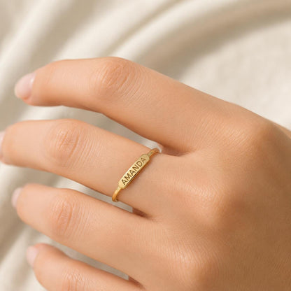 "Signature Script" Custom Text Ring - 14k Solid White Gold